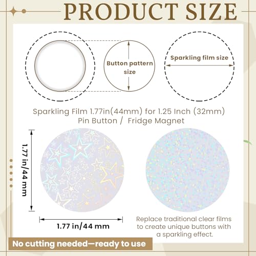 200 Holographic Glitter Badge Protective Films 45mm for 32mm Button Maker - 8 Patterns by Humyoun
