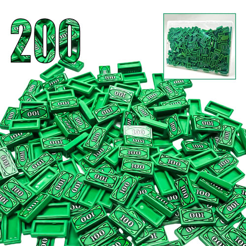 200 Pcs Green Money Tile Accessories - 100 Dollar Bill Print for Building Blocks