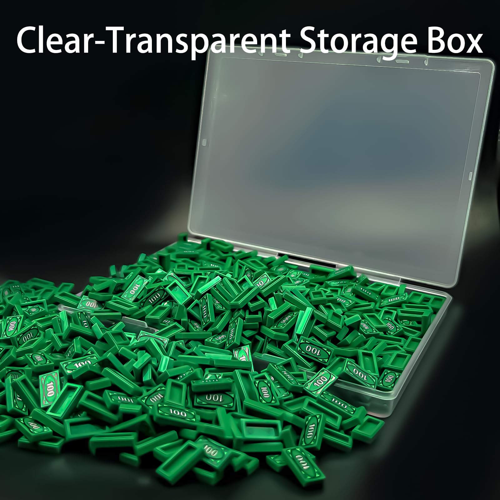 200 Pcs Green Money Tile Accessories - 100 Dollar Bill Print for Building Blocks