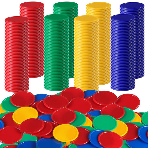 200-Piece Coopay Plastic Poker Chips – 1.5" Counters for Math, Bingo, and Games (Red, Green, Blue, Yellow)