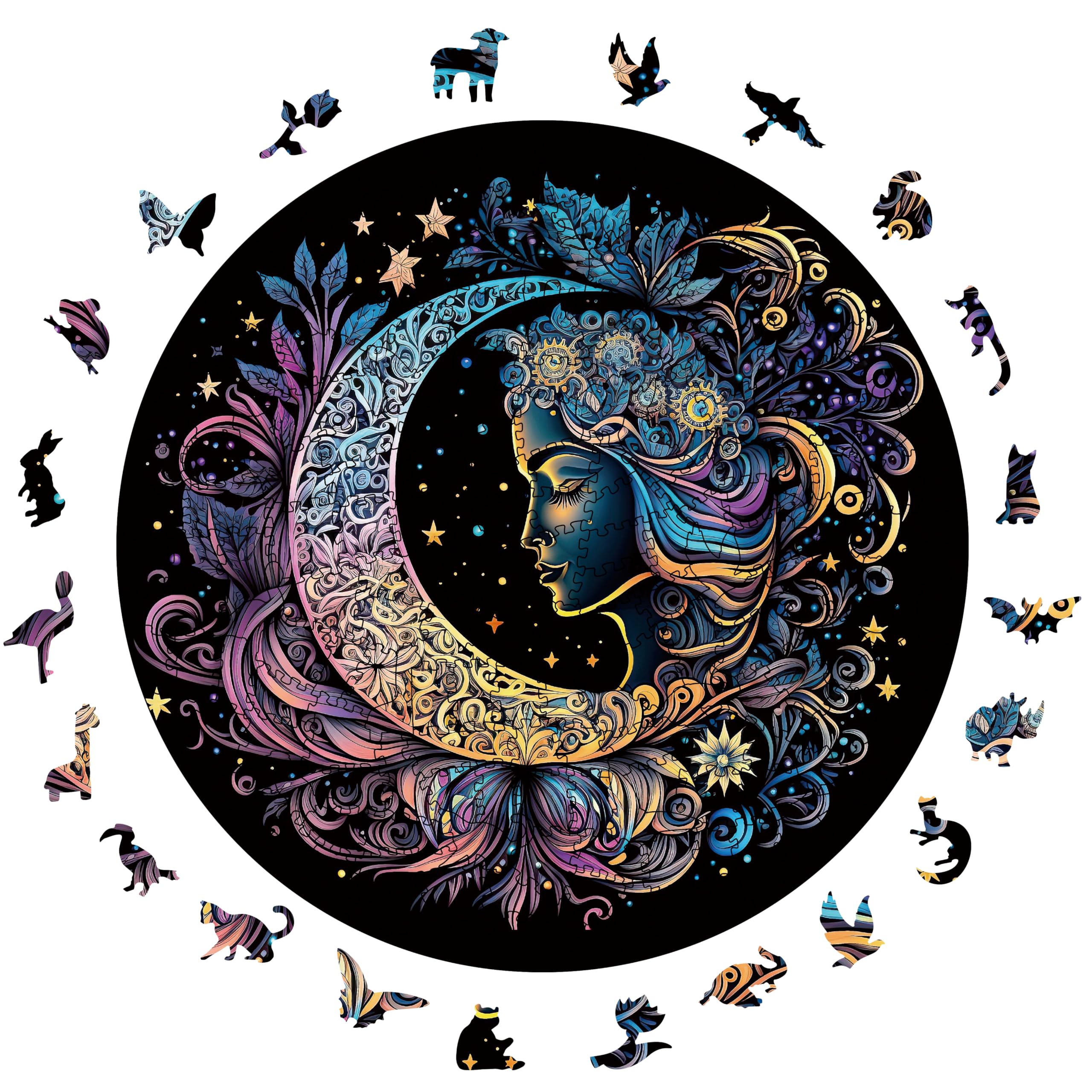 200-Piece Wooden Jigsaw Puzzle for Adults – Sun and Moon Animal Shapes by WHJSG