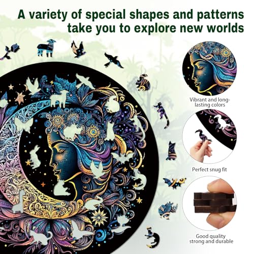 200-Piece Wooden Jigsaw Puzzle for Adults – Sun and Moon Animal Shapes by WHJSG