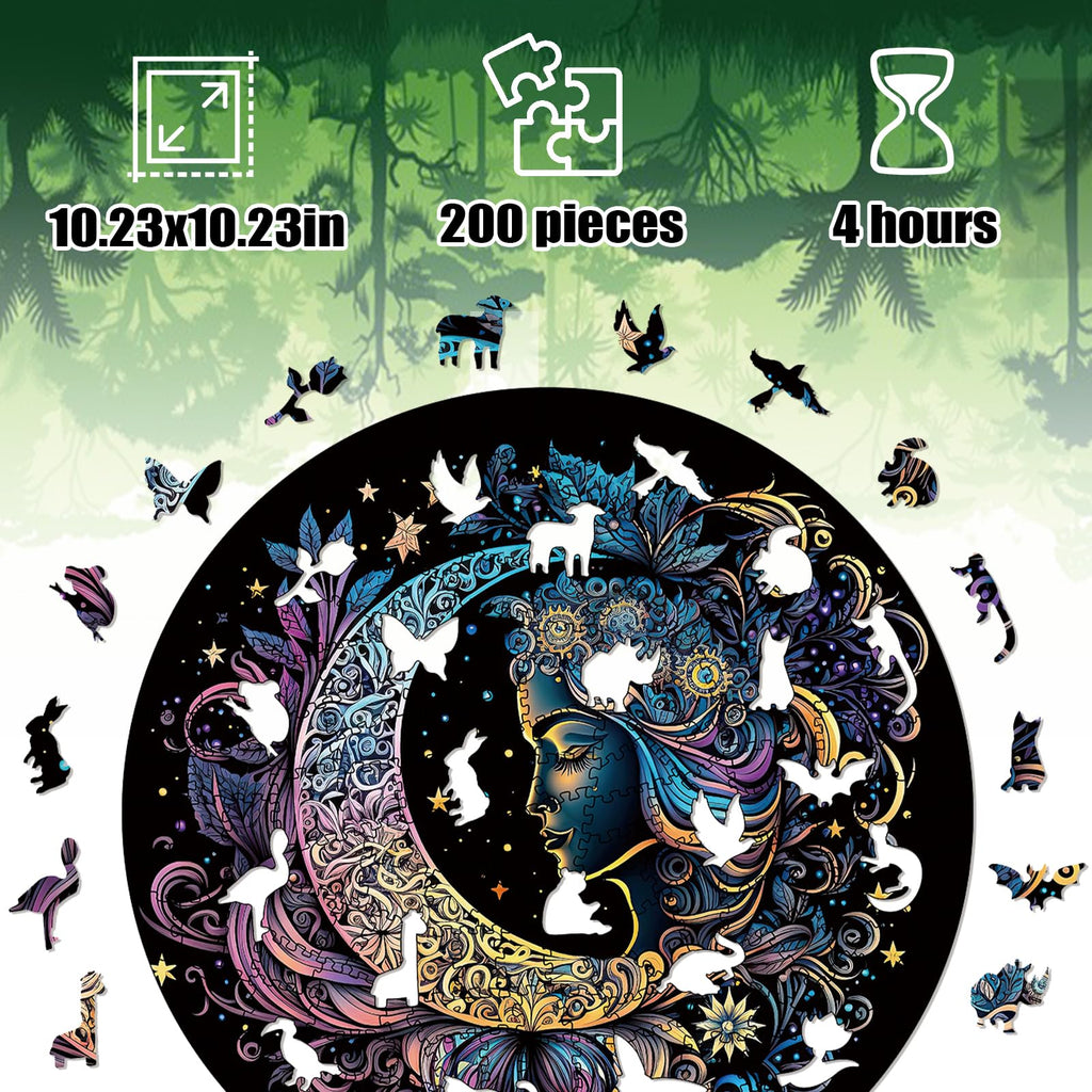 200-Piece Wooden Jigsaw Puzzle for Adults – Sun and Moon Animal Shapes by WHJSG