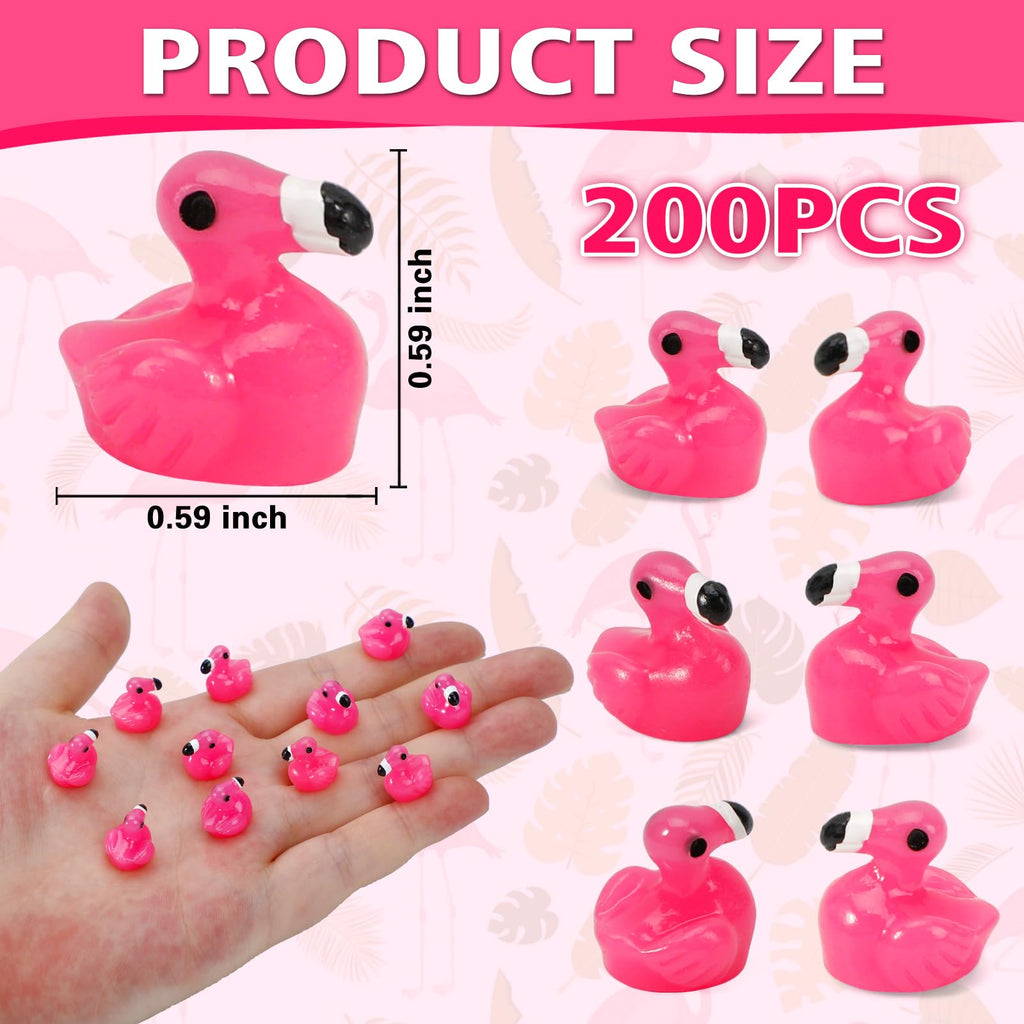 200 Pink Resin Flamingo Figurines – Miniature Decoration Set for DIY Crafts, Cake Toppers, and Fairy Gardens