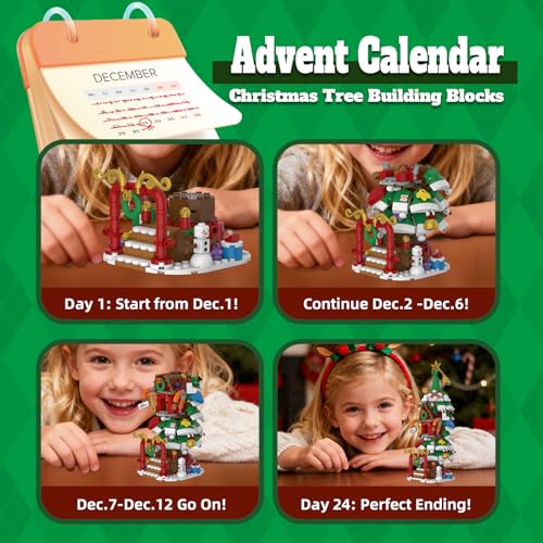 2025 Advent Calendar Christmas Tree House Building Set with LED Lights – 820-Piece Countdown Kit for Teens & Adults