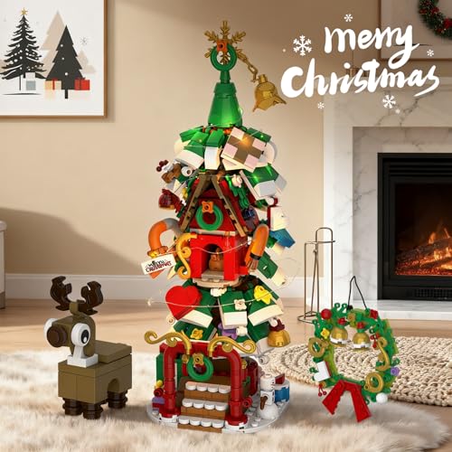 2025 Advent Calendar Christmas Tree House Building Set with LED Lights – 820-Piece Countdown Kit for Teens & Adults