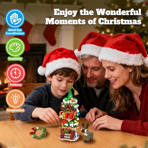 2025 Advent Calendar Christmas Tree House Building Set with LED Lights – 820-Piece Countdown Kit for Teens & Adults