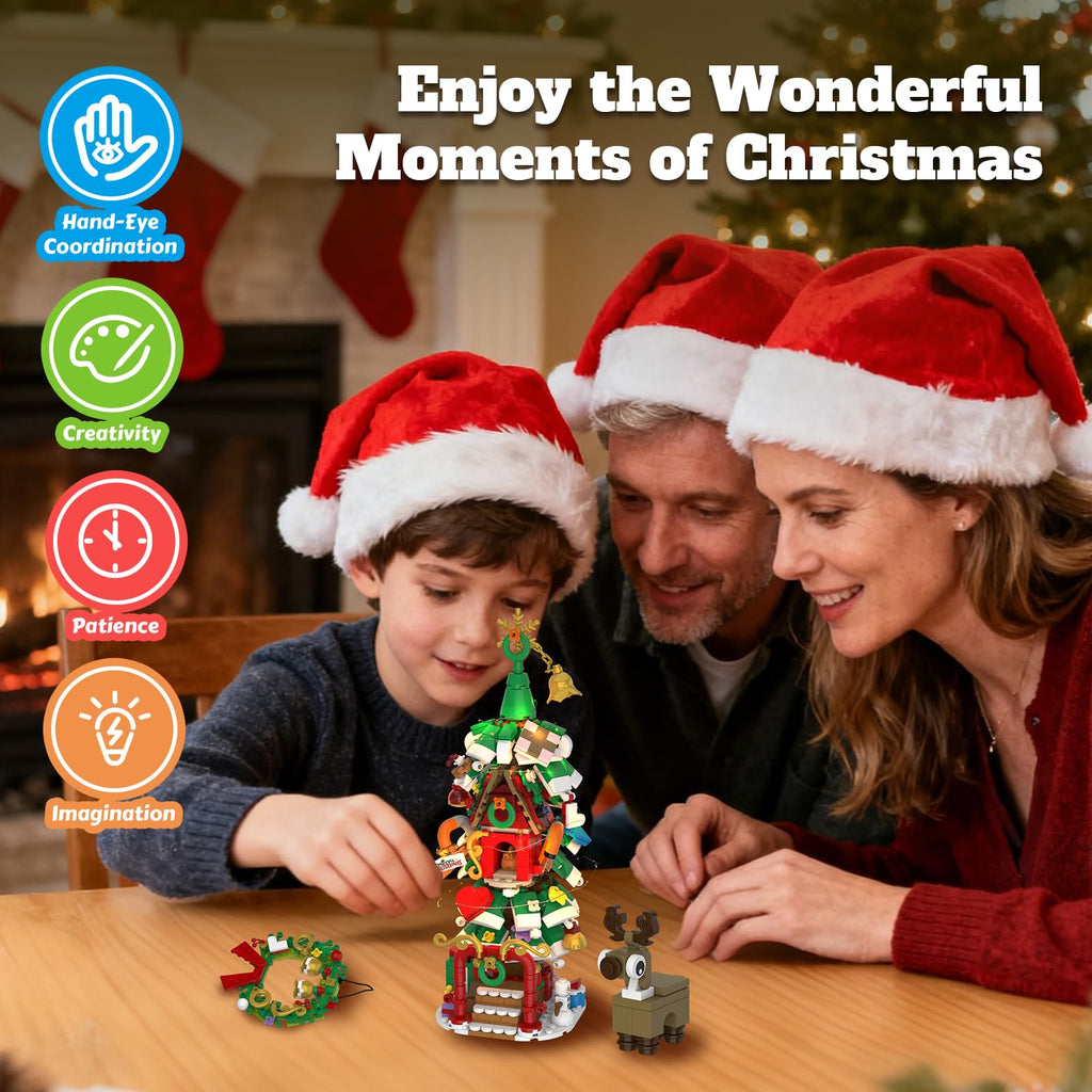 2025 Advent Calendar Christmas Tree House Building Set with LED Lights – 820-Piece Countdown Kit for Teens & Adults