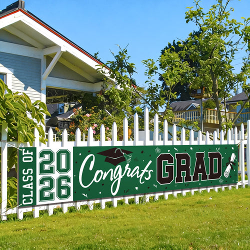 2026 Graduation Yard Sign - Large Green & Black Congrats Grad Banner for Class of 2026 Party Decorations