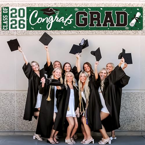 2026 Graduation Yard Sign - Large Green & Black Congrats Grad Banner for Class of 2026 Party Decorations