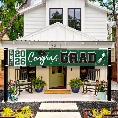 2026 Graduation Yard Sign - Large Green & Black Congrats Grad Banner for Class of 2026 Party Decorations
