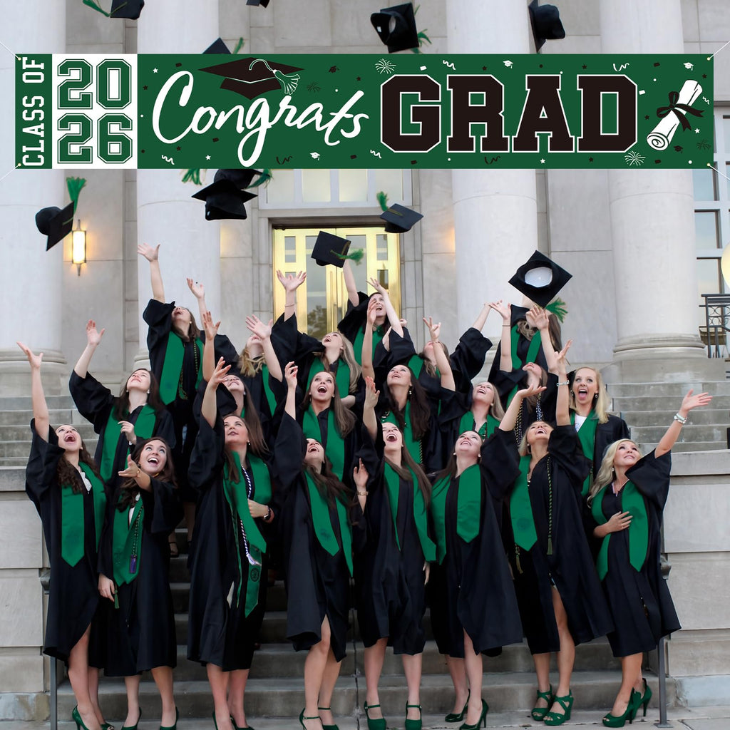 2026 Graduation Yard Sign - Large Green & Black Congrats Grad Banner for Class of 2026 Party Decorations