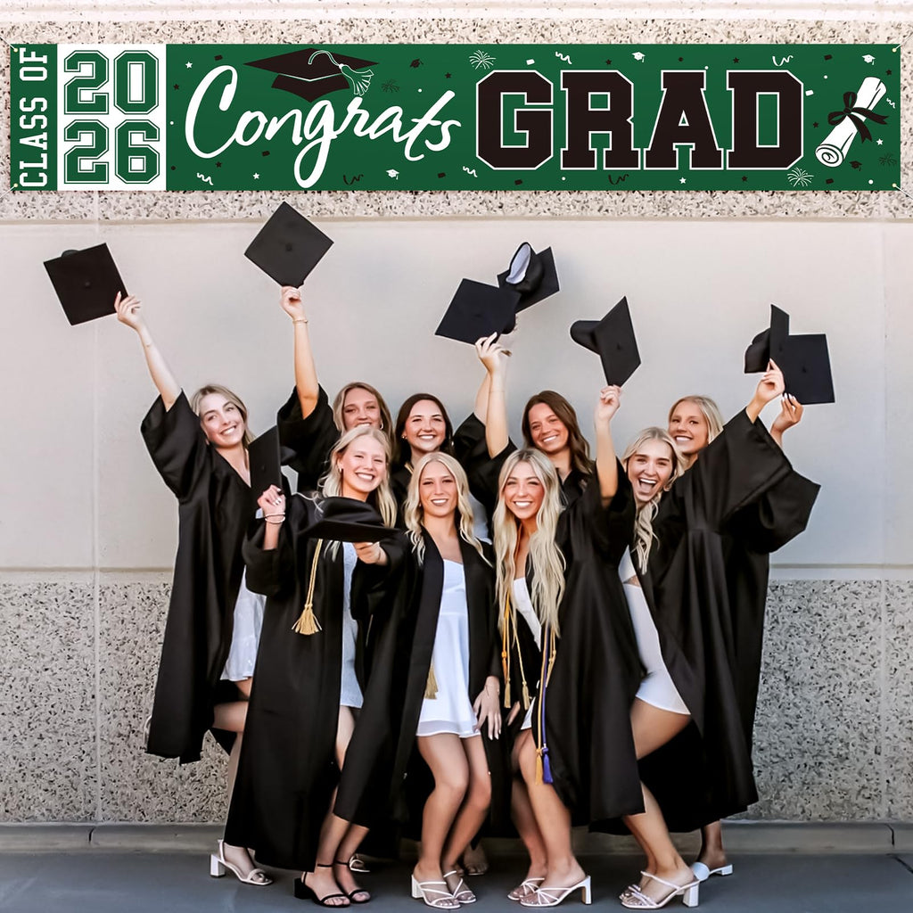 2026 Graduation Yard Sign - Large Green & Black Congrats Grad Banner for Class of 2026 Party Decorations