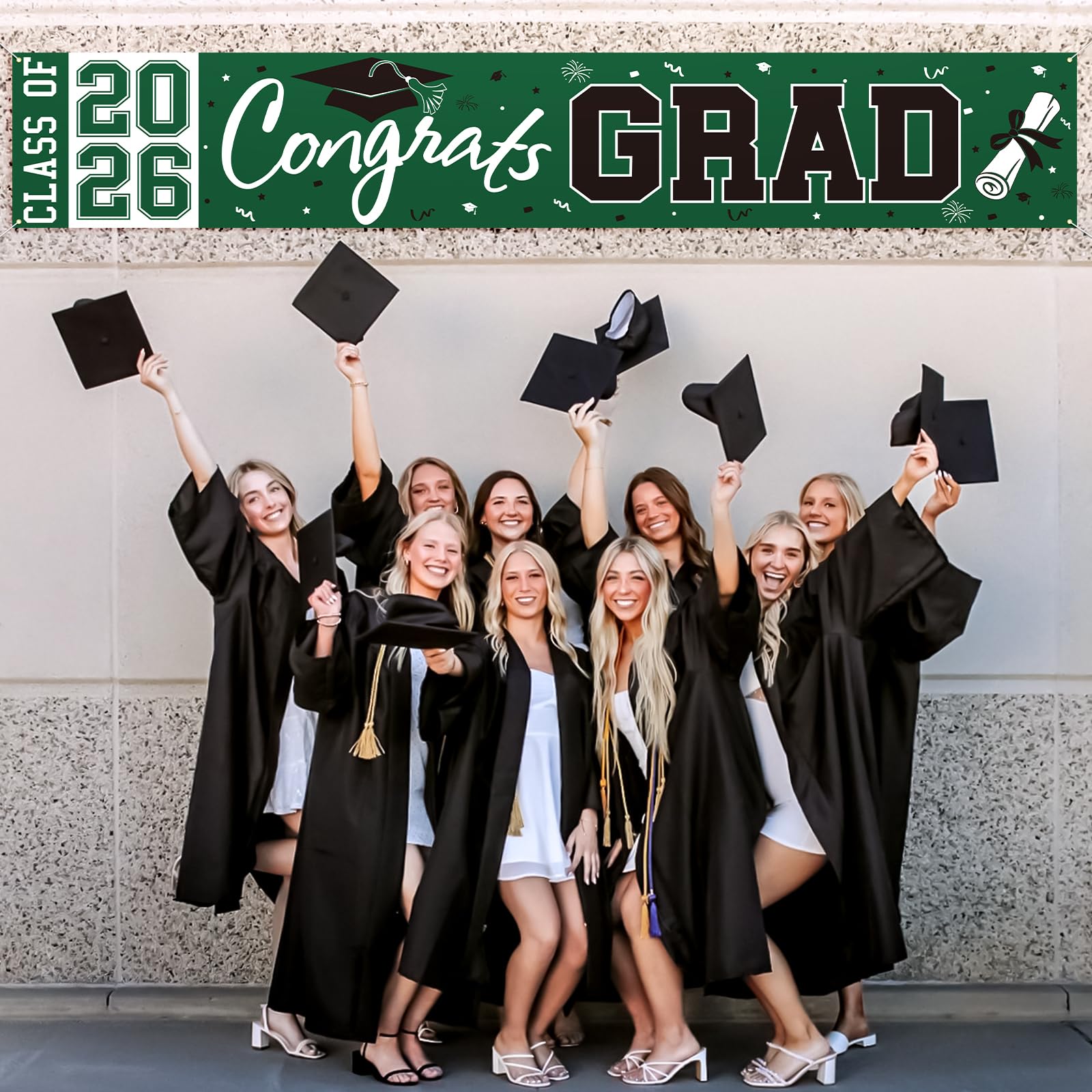 2026 Graduation Yard Sign - Large Green & Black Congrats Grad Banner for Class of 2026 Party Decorations