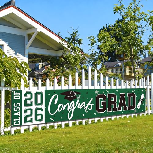 2026 Graduation Yard Sign - Large Green & Black Congrats Grad Banner for Class of 2026 Party Decorations