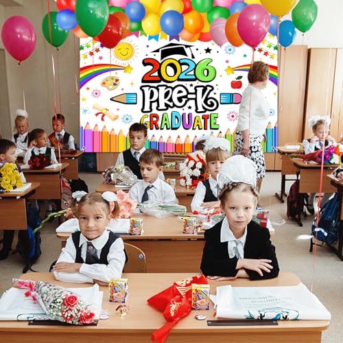2026 Preschool Graduation Party Decor Kit - Backdrop, 180 Balloons, Banner & More for Pre-K Graduation