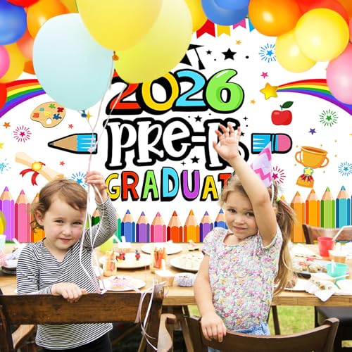 2026 Preschool Graduation Party Decor Kit - Backdrop, 180 Balloons, Banner & More for Pre-K Graduation