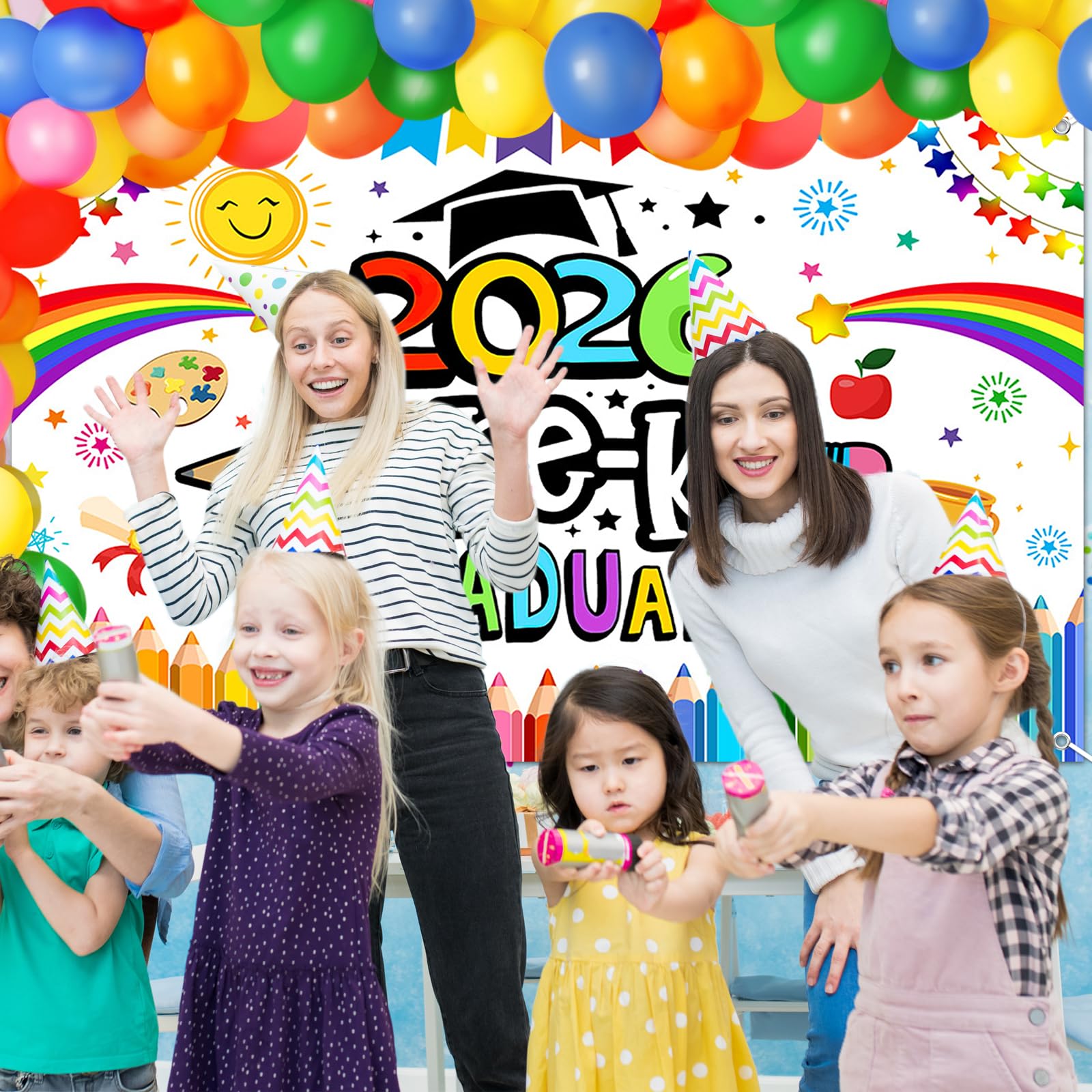 2026 Preschool Graduation Party Decor Kit - Backdrop, 180 Balloons, Banner & More for Pre-K Graduation
