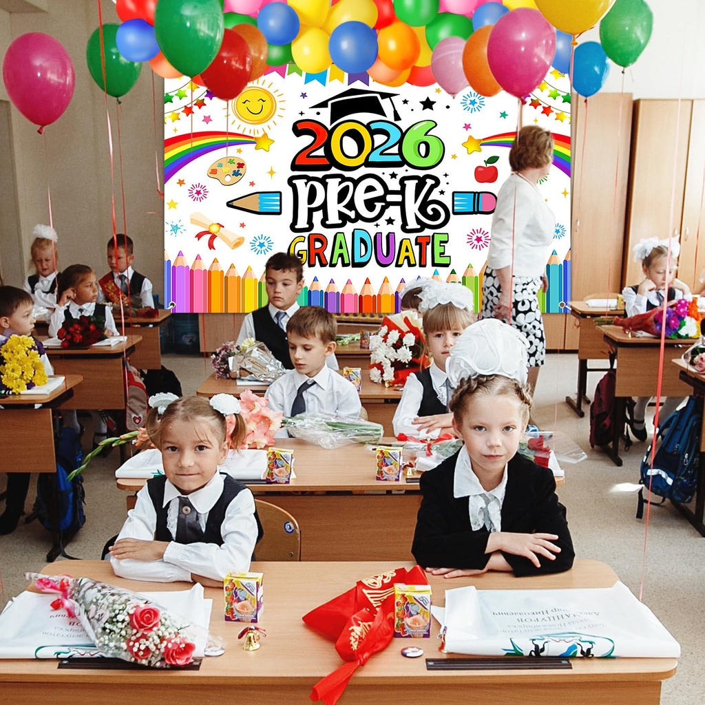2026 Preschool Graduation Party Decor Kit - Backdrop, 180 Balloons, Banner & More for Pre-K Graduation