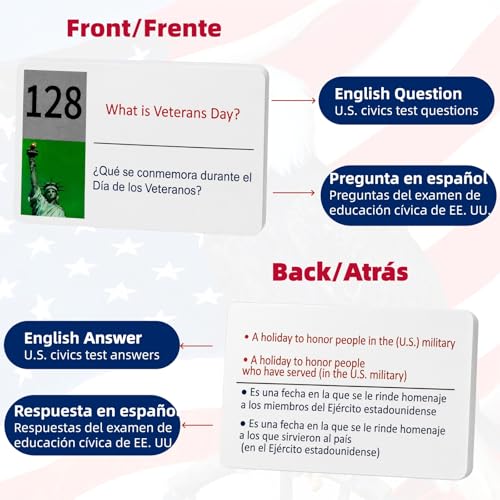 2026 US Citizenship Flash Cards – 128 Q&A, Audio, Bilingual English/Spanish, N-400 Vocab, Reading & Writing, Souvenir Pin