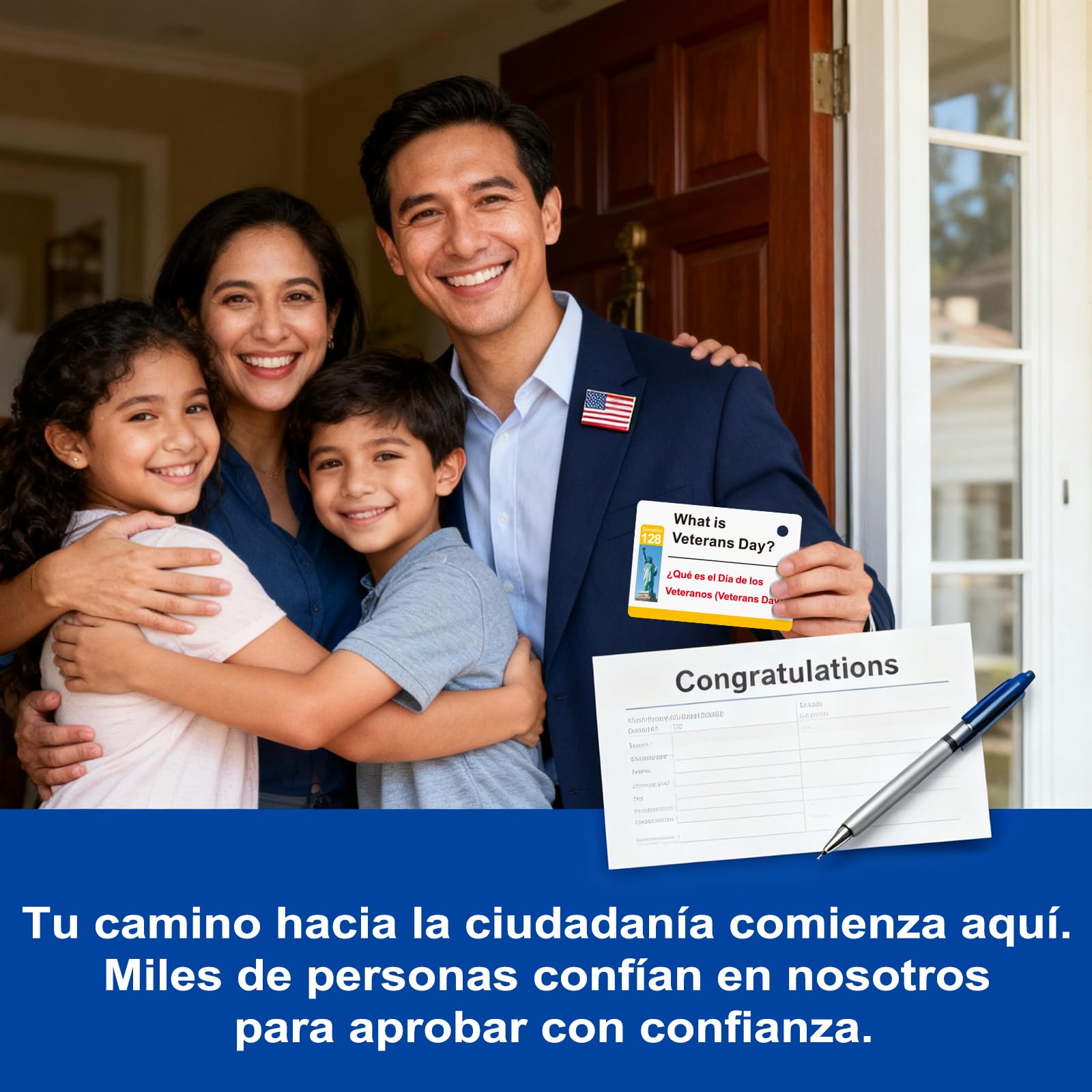 2026 US Citizenship Flash Cards: 128 USCIS Questions & Answers, English-Spanish Bilingual Set with Metal Ring