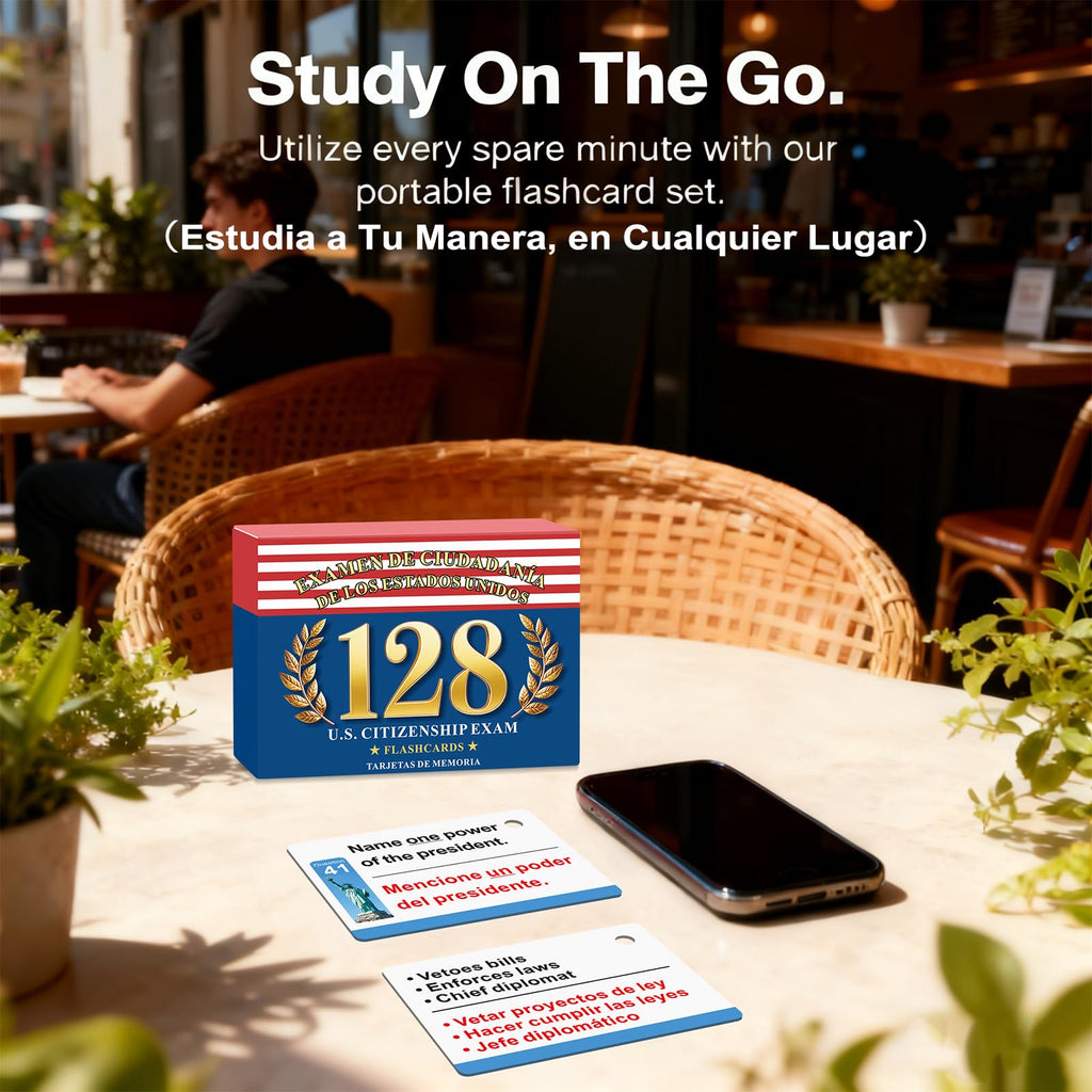 2026 US Citizenship Flash Cards: 128 USCIS Questions & Answers, English-Spanish Bilingual Set with Metal Ring