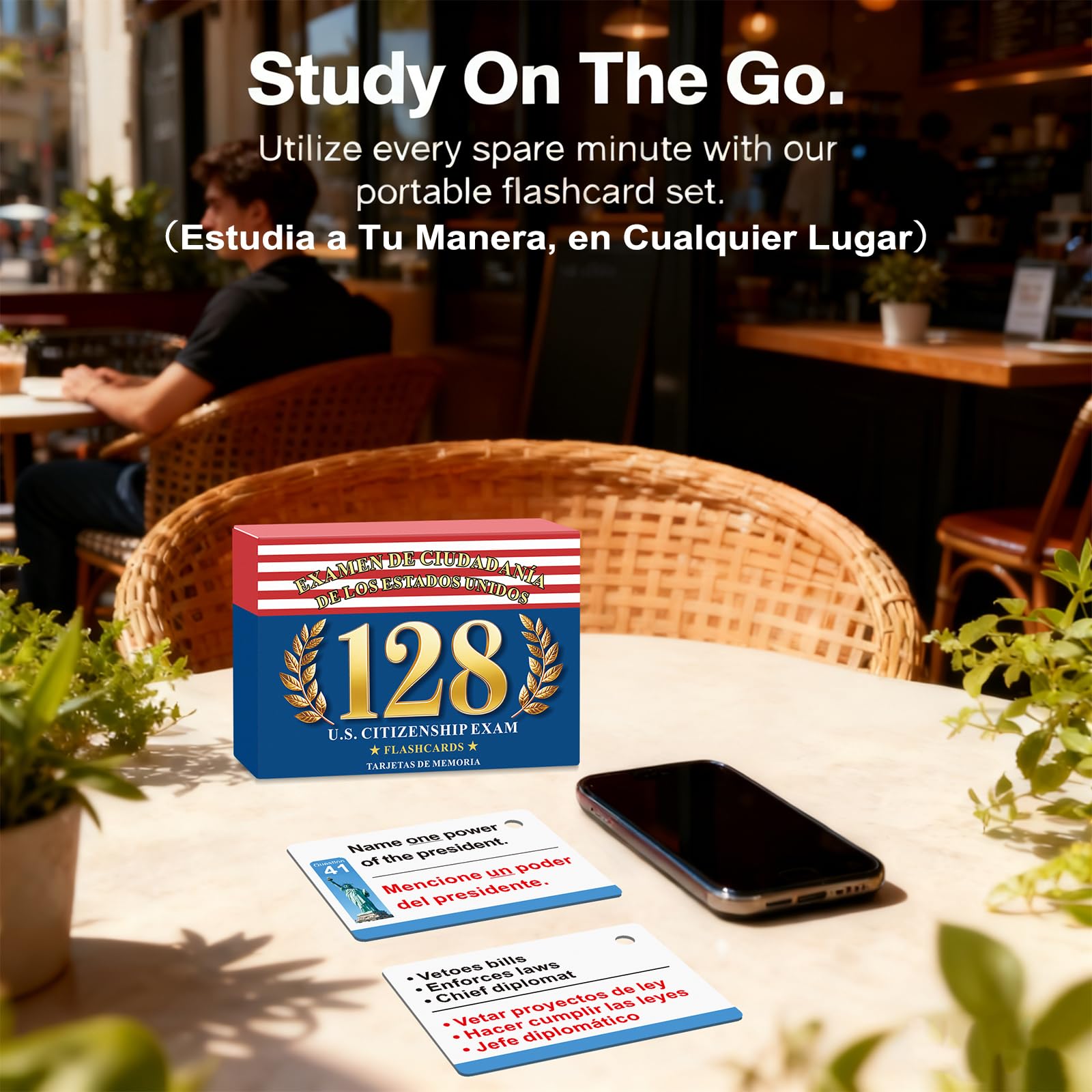 2026 US Citizenship Flash Cards: 128 USCIS Questions & Answers, English-Spanish Bilingual Set with Metal Ring
