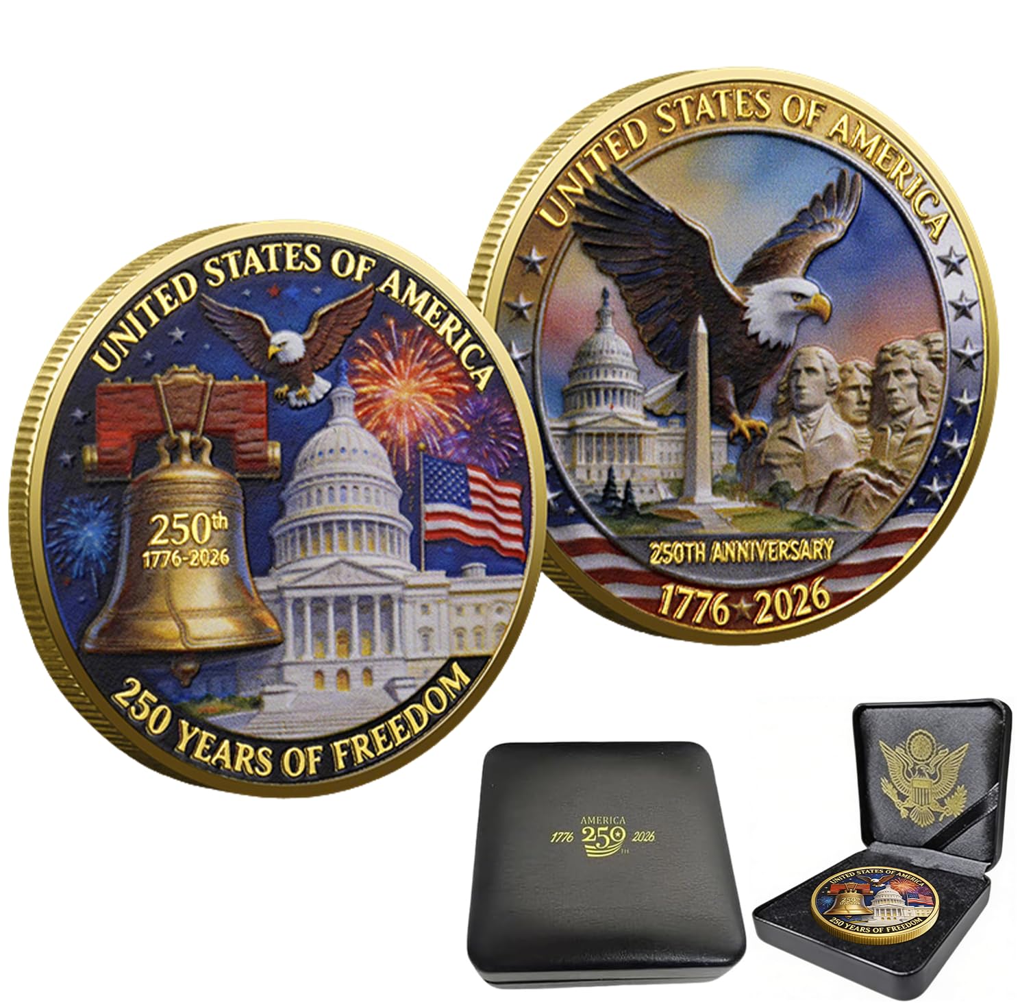 2026 USA 250th Anniversary Commemorative Challenge Token – Patriotic Collectible Coin with Flag & Balloons Design