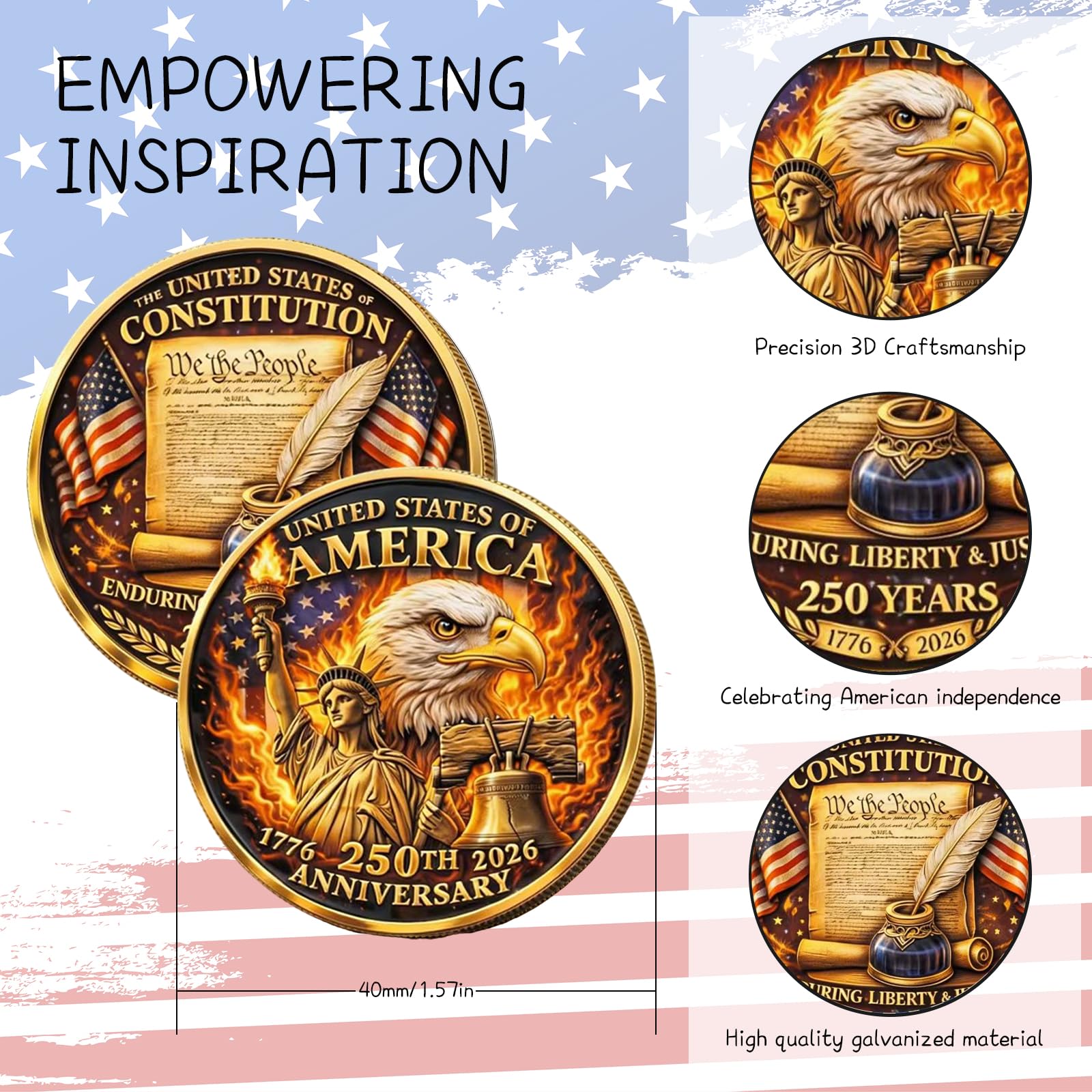 2026 USA 250th Anniversary Commemorative Challenge Token – Patriotic Collectible Coin with Flag & Balloons Design