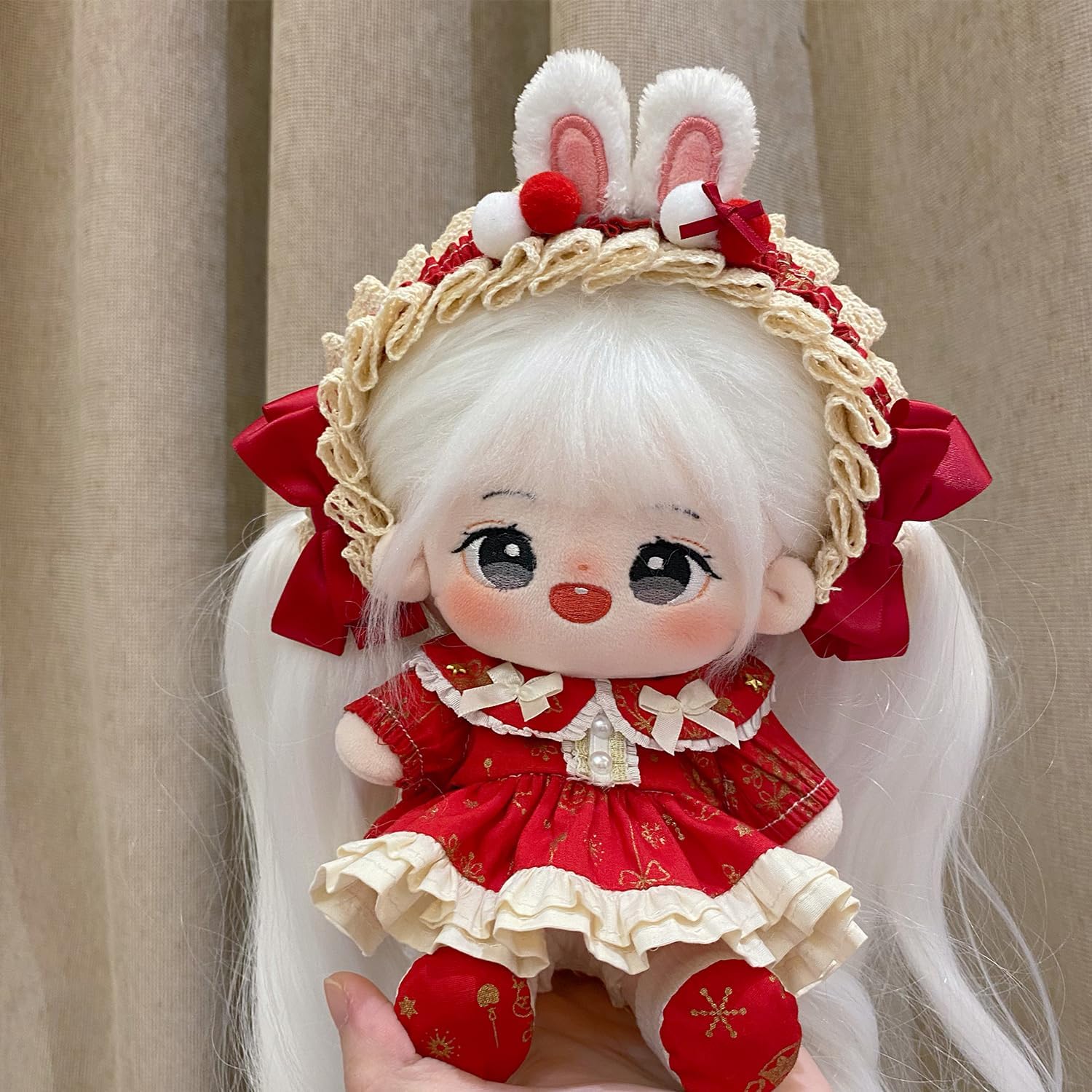 20cm Plush Doll Clothing Set Red - Soft Fabric Costume for 8-Inch Anime Stuffed Toys by S OUJCEN