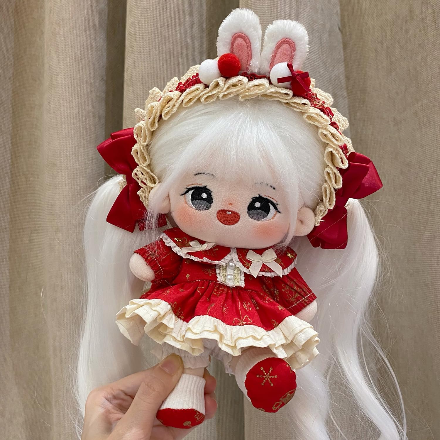 20cm Plush Doll Clothing Set Red - Soft Fabric Costume for 8-Inch Anime Stuffed Toys by S OUJCEN