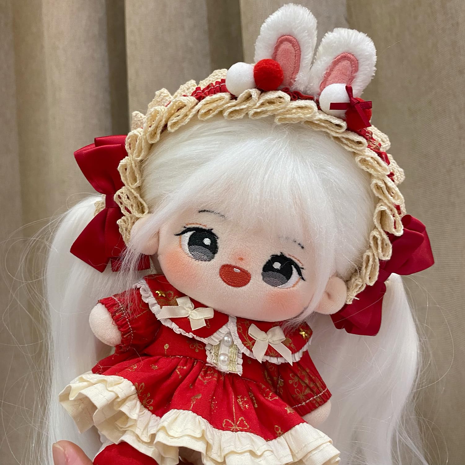 20cm Plush Doll Clothing Set Red - Soft Fabric Costume for 8-Inch Anime Stuffed Toys by S OUJCEN