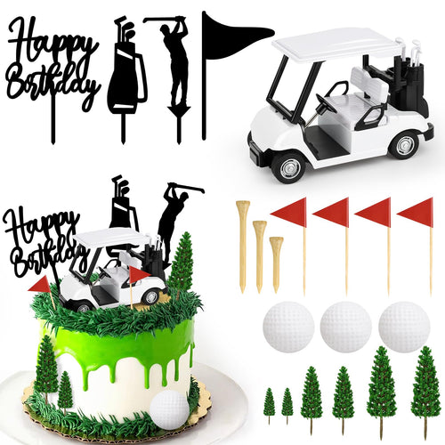 21-Piece Golf Cake Decorations Set with Cart, Flags, Trees - Hxezoc Golf Birthday Cake Toppers