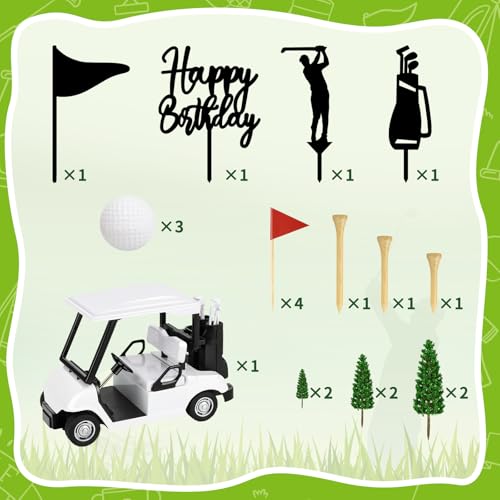 21-Piece Golf Cake Decorations Set with Cart, Flags, Trees - Hxezoc Golf Birthday Cake Toppers