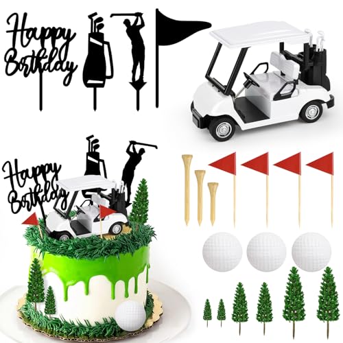 21-Piece Golf Cake Decorations Set with Cart, Flags, Trees - Hxezoc Golf Birthday Cake Toppers