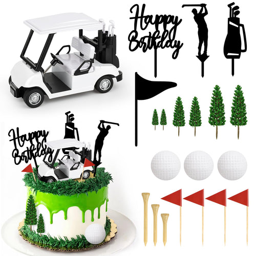 21-Piece Golf Cake Toppers Set with Mini Cart, Balls, Trees & Flags for Sports Birthday Party Decor