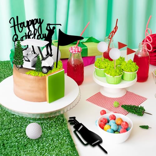 21-Piece Golf Cake Toppers Set with Mini Cart, Balls, Trees & Flags for Sports Birthday Party Decor