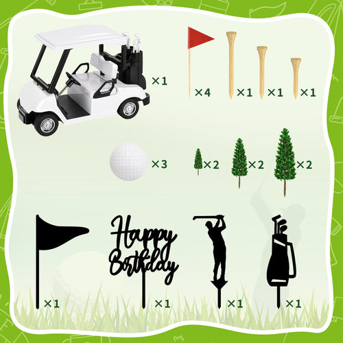 21-Piece Golf Cake Toppers Set with Mini Cart, Balls, Trees & Flags for Sports Birthday Party Decor