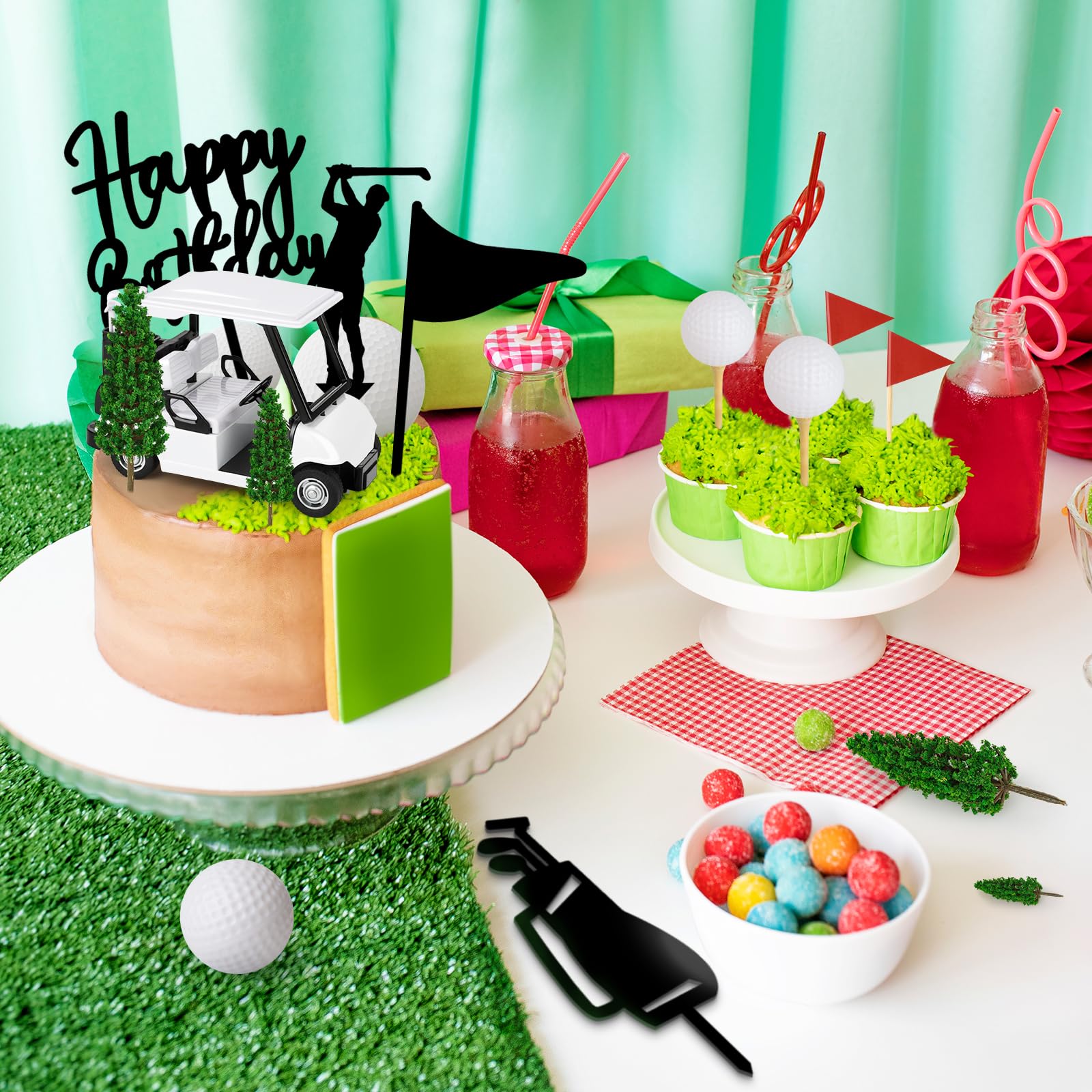 21-Piece Golf Cake Toppers Set with Mini Cart, Balls, Trees & Flags for Sports Birthday Party Decor