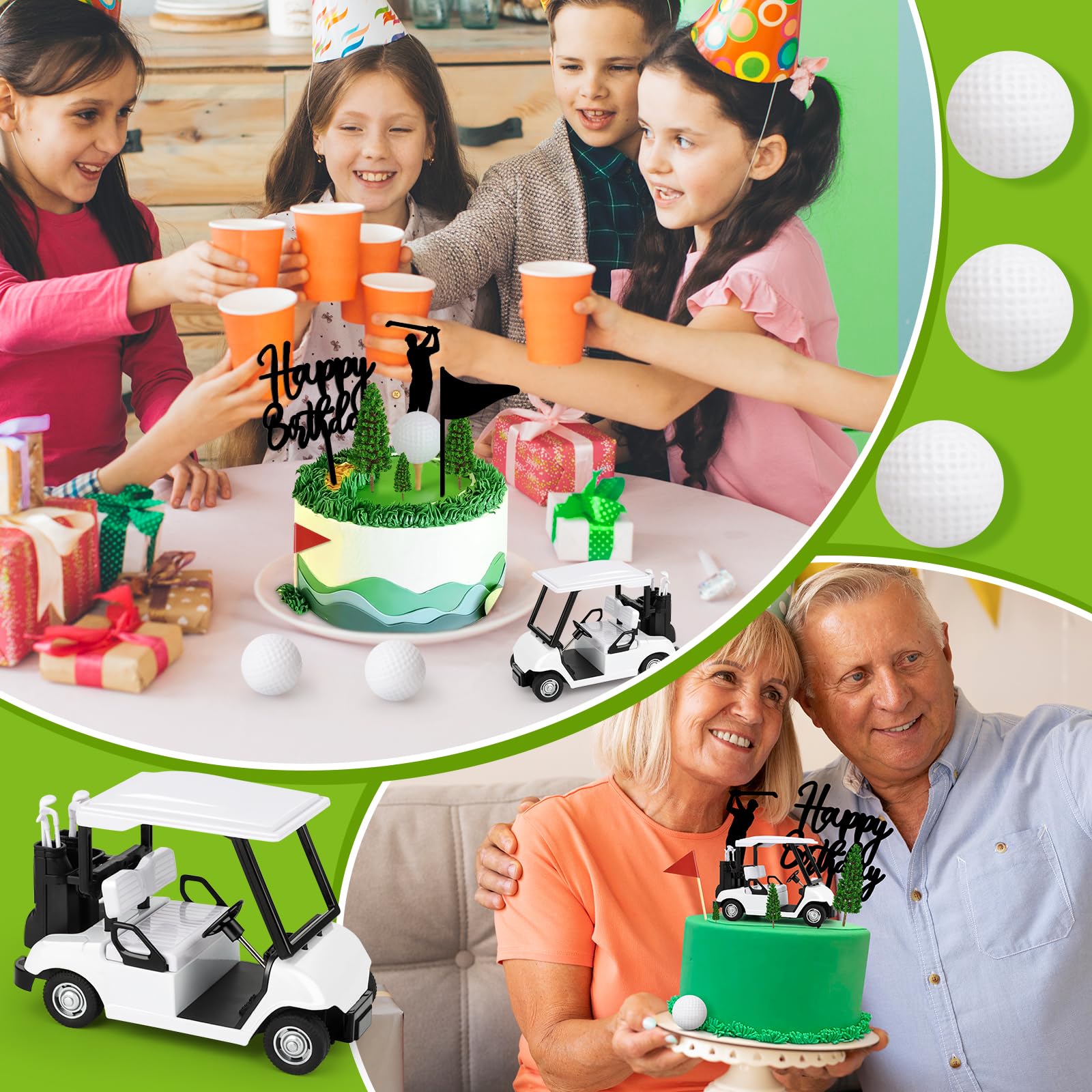 21-Piece Golf Cake Toppers Set with Mini Cart, Balls, Trees & Flags for Sports Birthday Party Decor