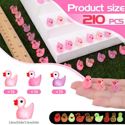 210 Mini Resin Ducks in Pink, Red & Purple – Tiny Duck Figurines for DIY Crafts, Dollhouse Decor & Valentine's Day Gifts