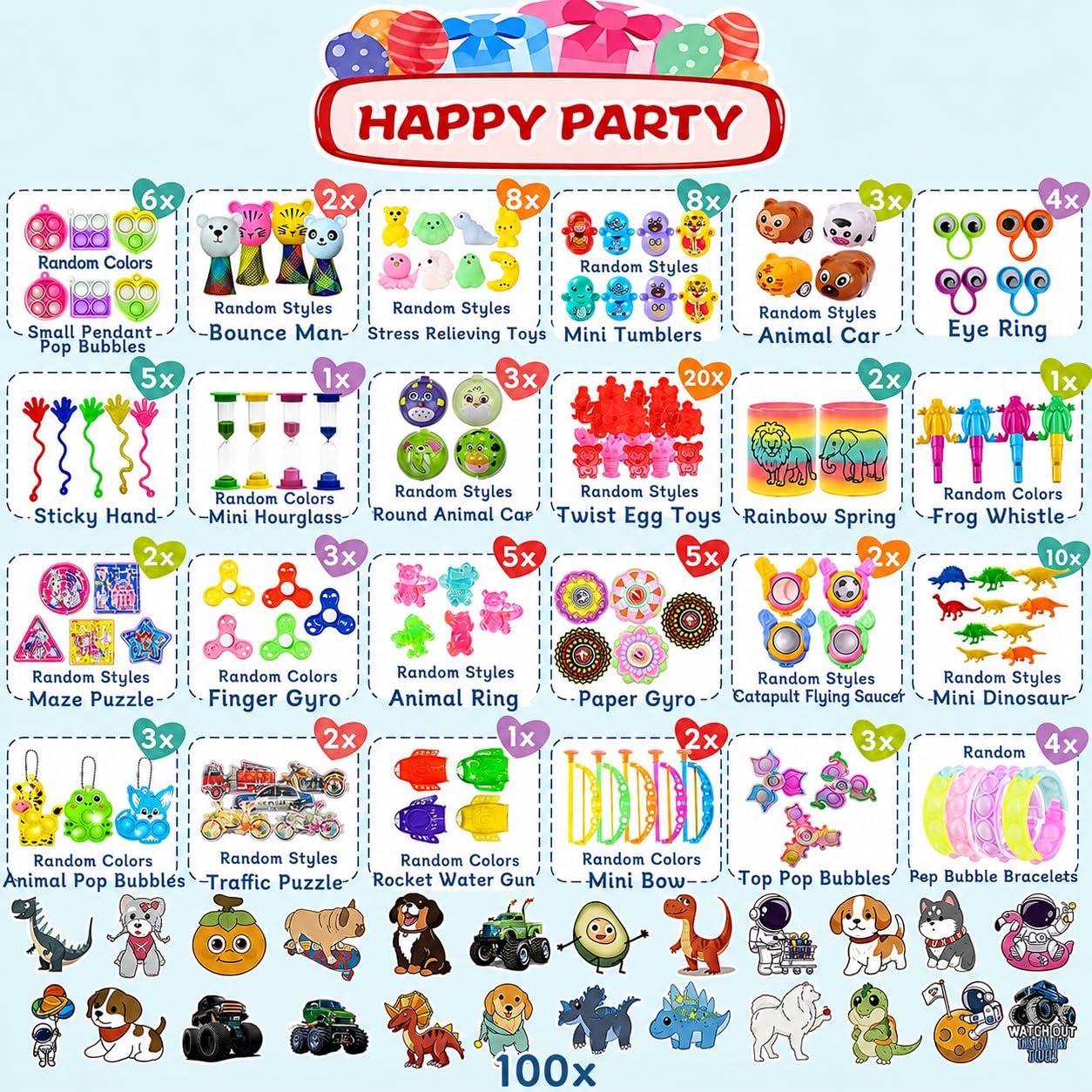 212-Piece Assorted Party Favors Toy Set for Kids - Bulk Prize Box for Events, Classrooms, and Birthdays
