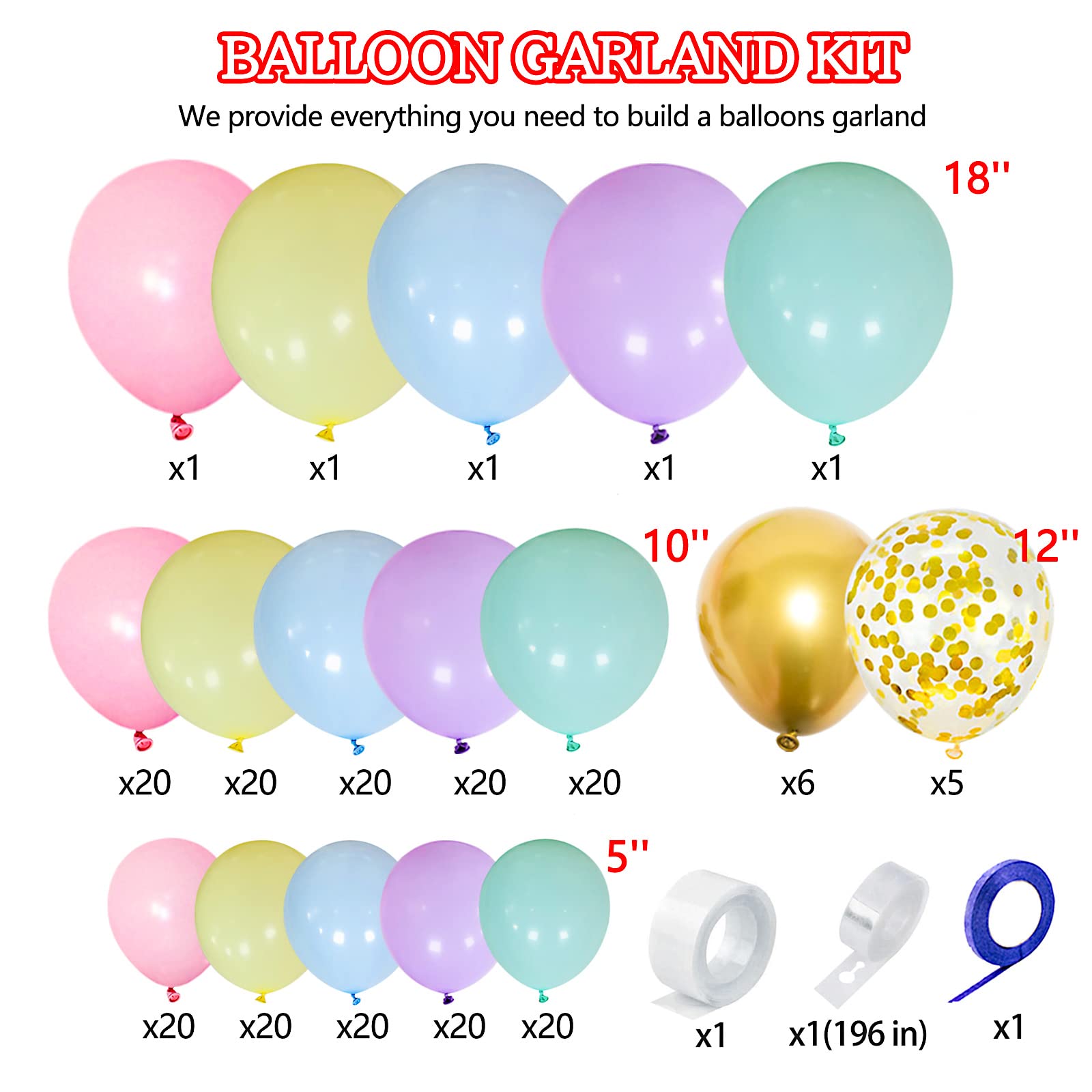219Pcs Pastel Rainbow Balloon Arch Kit - 5 Inch Latex Balloons for Birthday, Wedding, Baby Shower Decorations