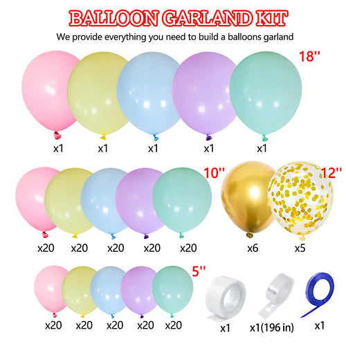 219Pcs Pastel Rainbow Balloon Arch Kit - 5 Inch Latex Balloons for Birthday, Wedding, Baby Shower Decorations