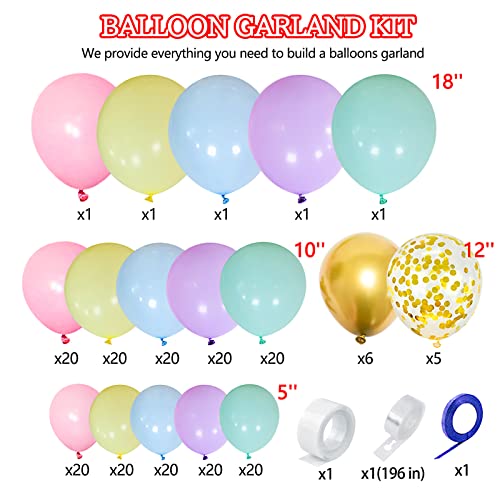 219Pcs Pastel Rainbow Balloon Arch Kit - 5 Inch Latex Balloons for Birthday, Wedding, Baby Shower Decorations