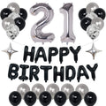 21st Birthday Decorations Kit – Black & Silver Foil Balloons, Banner and Confetti for Men & Women