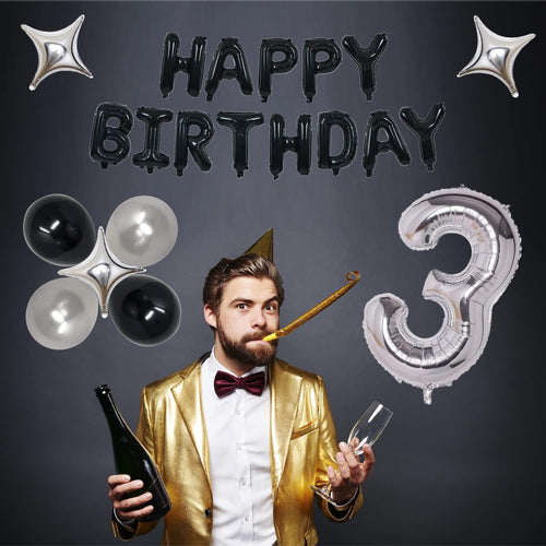 21st Birthday Decorations Kit – Black & Silver Foil Balloons, Banner and Confetti for Men & Women