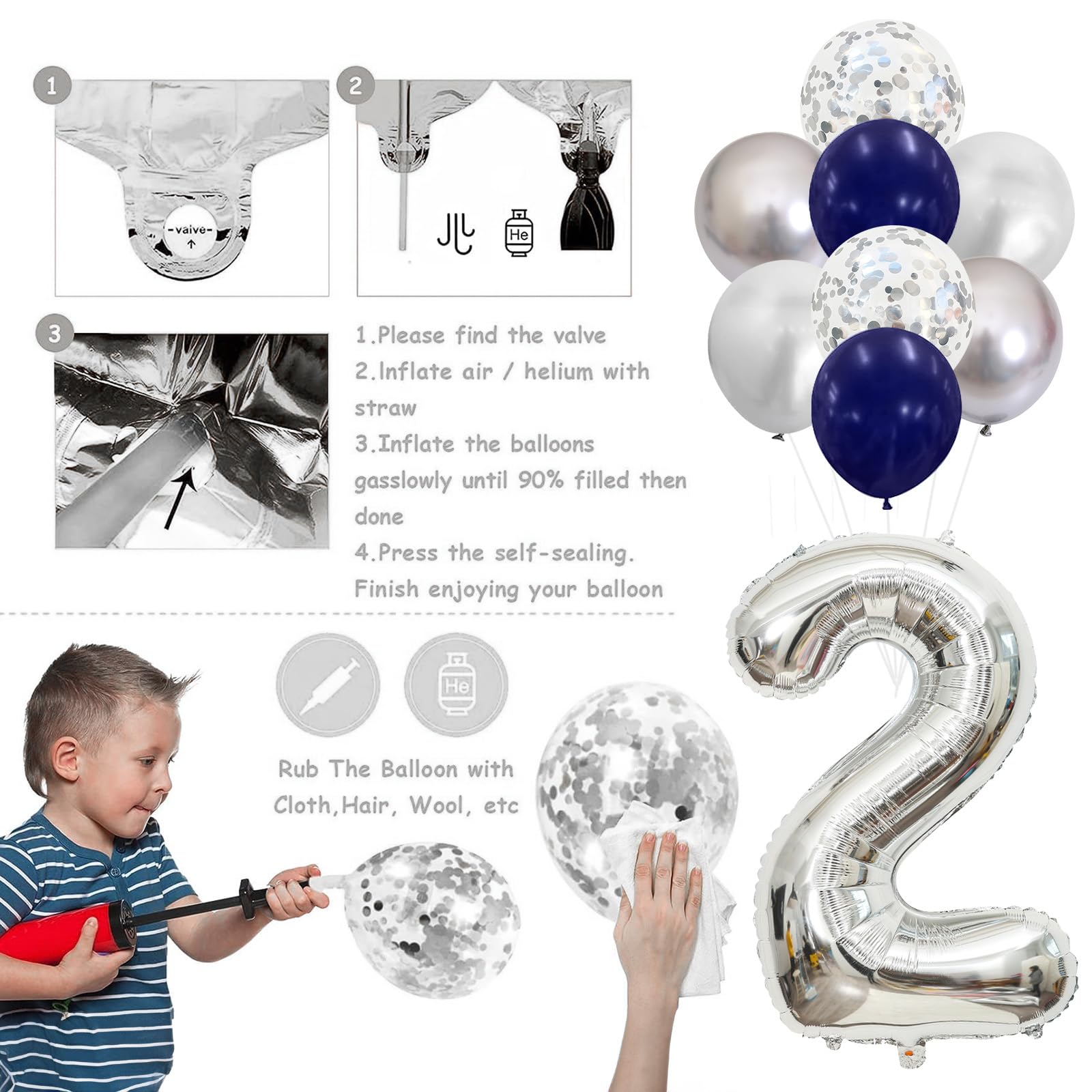 21st Birthday Decorations Set – Blue & Silver Banner, Balloons, Cake Topper for Him or Her