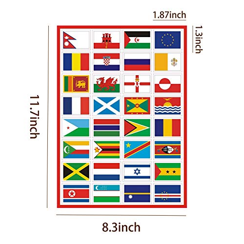 224 Country Flag Stickers - Waterproof PVC, Pre-Cut, 7 Sheets, Travel Decor