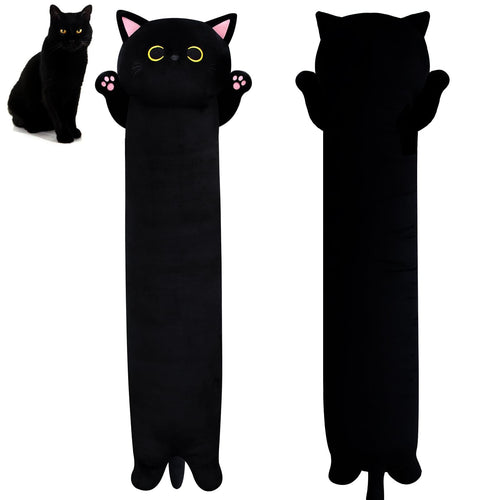 22.5-Inch Long Black Cat Plush Pillow - Super Soft Stuffed Animal for Hugging, Gift for Kids & Adults